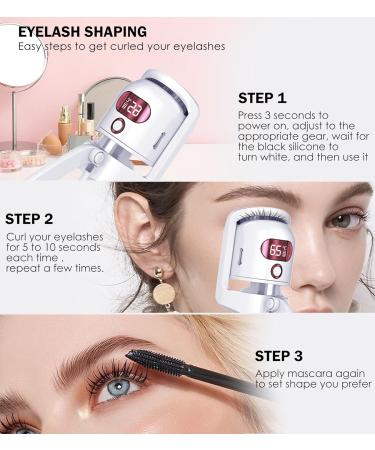 Rechargeable Heated Eyelash Curler - Fast Heat 4 Modes Anti-Burn LED Display - Long Lasting Mini Lash Curler for Perfect Lashes - Buy Online on GoSupps.com