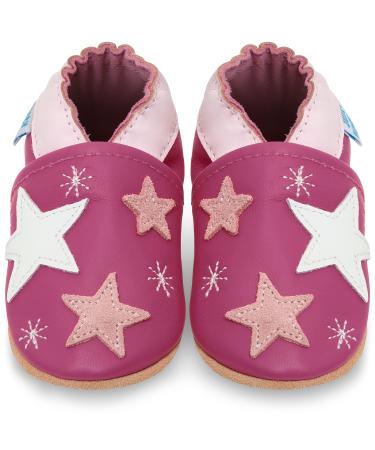 Baby Shoes with Soft Sole - Baby Girl Shoes - Baby Boy Shoes - Leather Toddler Shoes - Baby Walking Shoes 2-3 Years Pink Stars