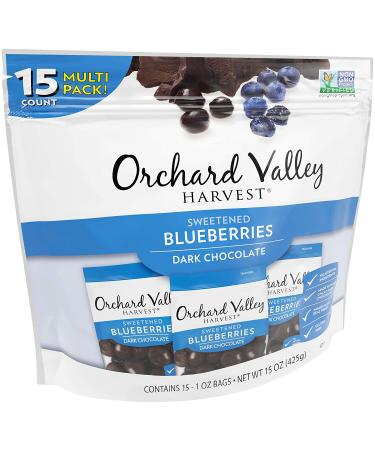 Orchard Valley Harvest Dark Chocolate Covered Blueberries - 1oz Bags (Pack of 15) | Gluten-Free, Non-GMO, No Artificial Ingredients - Buy Online on GoSupps.com
