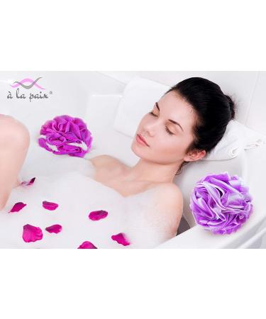 XL Loofah Bath Sponge Set by La Paix - Soft Exfoliating Shower Lufa for Silky Skin - Set of 4 Bright Colors - Long-Handle Mesh Body Poufs for Women and Men - Large Scrunchy for Full Cleanse & Lather - Buy Online on GoSupps.com