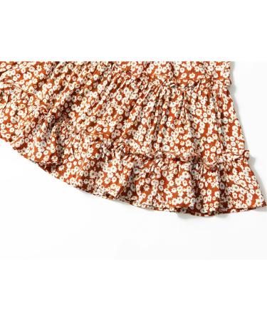 LAEMILIA Womens Floral Print Mini Skater Skirt - Elastic Waist, Pleated Design - Orange - Buy Online on GoSupps.com