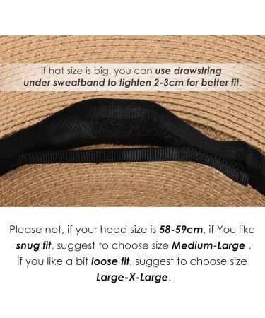 Unisex Straw Fedora Sun Hat | Packable Roll-Up Design | Khaki-Black | Medium-Large - Buy Online on GoSupps.com