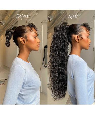 30 Inch Curly Drawstring Ponytail Extensions for Black Women - Natural Black 190g - Human Hair Feel - Thick & Natural Looking - Water Wave Long Ponytail with 2 Clips In - Synthetic Hairpiece - Buy Online on GoSupps.com