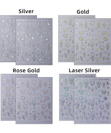 CHANGAR 8 Sheets Moon Star Nail Stickers for Nail Art Sun Totem Nail Decals Holographic Laser Gold Silver Nail Stickers Boho Sun Stars Moon Heart Nail Art Designs Decals for Women Nail Decora - Buy Online on GoSupps.com
