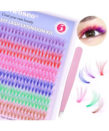 wiwoseo Colored Lashes Cluster Extension DIY Lash Extensions Color Lashes Clusters Colorful Individual Cluster Lashes DIY Eyelash Extensions D Curl Lashes that Looks Like Extensions for DIY at Home Y-cluster lashes 14MM-i