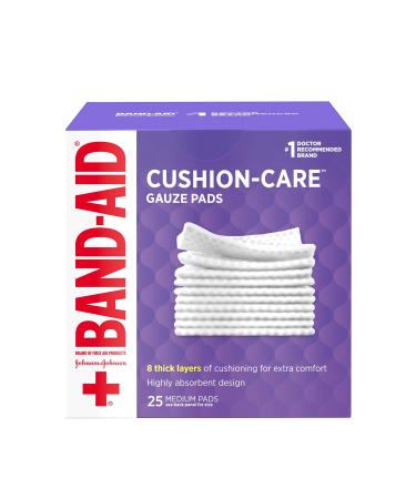 Band-Aid Brand Cushion Care Non-Stick Gauze Pads, Individually-Wrapped, Medium, 3 in x 3 in, 25 Count (Pack of 1) 25 Count (Pack of 1) Medium Pads