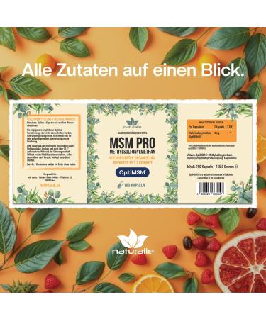 naturalie MSM PRO - 1.7 g of pure methylsulfonylmethane per daily dose - 99.9% purity thanks to OptiMSM distillation - No unnecessary additives - 180 capsules in a BPA-free brown glass - Buy Online on GoSupps.com