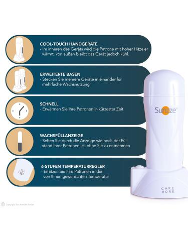 Sunzze Roll-on Wax Heater - 100ml Wax Chip Solution with Expandable Bases & 6-Step Regulator for Sugar Wax Cartridges | International Shipping - Buy Online on GoSupps.com