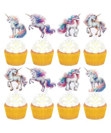 Keaziu 24 Pack Unicorn Horse Cupcake Toppers Colorful Horse Cupcake Picks Baby Shower Wedding Boys Girls Birthday Party Cake Decorations Supplies