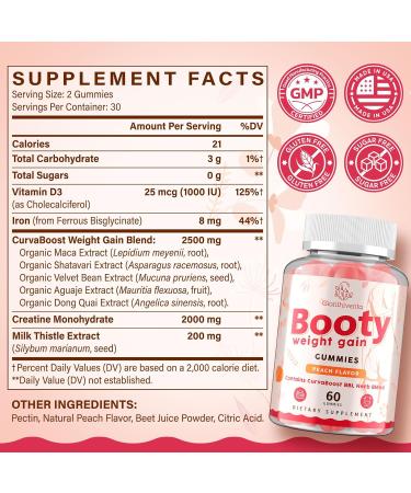 Glorithiventa Booty Gummies for Women BBL Gummies Contains CurvaBoost BBL Herb Blend & Creatine Monohydrate Peach Flavor - 60 Gummies - Buy Online on GoSupps.com
