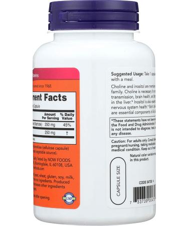 Now Foods Choline & Inositol 500mg - 100 Capsules | Essential Cognitive Support - Buy Online on GoSupps.com