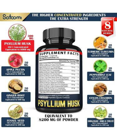 Satoomi Psyllium Husk Extract Capsules - 3 Month Supply with Apple Pectin, Ginger, Fennel & More - Digestive & Immune Health Support - Buy Online on GoSupps.com