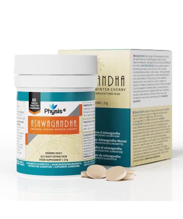 Ashwagandha Physis Tablets | 60 Tablets | 2000mg High Strength | Ashwagandha Pure KSM 66 Root Extract Supplement | Body & Cognition Supports | Vegan
