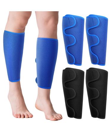 Chivao 2 Pairs Calf Support Brace Adjustable Shin Splint Calf Compression Sleeve Lower Leg Compression Wrap for Men and Women Pain Relief (Blue and Black) Blue  Black