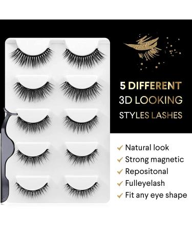 EasbeautyNaturals Magnetic Eyelashes with Eyeliner Kit - 5 Pairs of Natural False Lashes, Easy to Wear with Tweezers - Buy Online on GoSupps.com