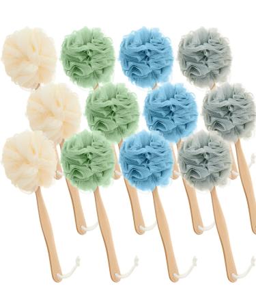 12 Pieces Large Loofah on a Stick Shower Loofah with Long Handle Back Scrubber for Shower PE Body Bath Loofah Sponge Soft Spa Mesh Shower Brush Wash Exfoliating Luffas for Men Women  4 Colors