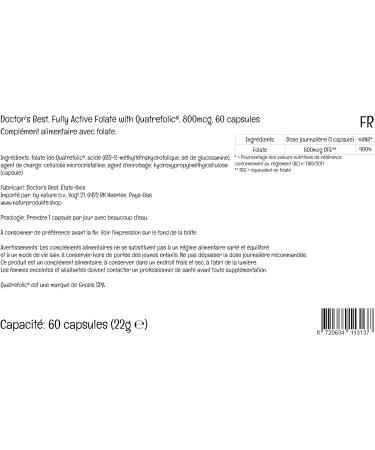 Doctor's Best Fully Active Folate with Quatrefolic 800mcg - 60 Vegan Capsules | Gluten Free, SOYA Free, Non-GMO | Laboratory Tested | Vegetarian - Buy Online on GoSupps.com