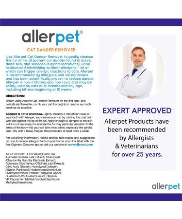 Allerpet Cat Dander Remover - 100% Non Toxic Allergen Reducer - Effective Cat Allergy Relief - USA Made - 12oz with Applicator Mitt & Sprayer - Buy Online on GoSupps.com