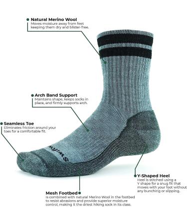 Swiftwick PURSUIT HIKE SIX Merino Wool Hiking Socks - Black Large | Men's and Women's Medium-Weight - Buy Online on GoSupps.com