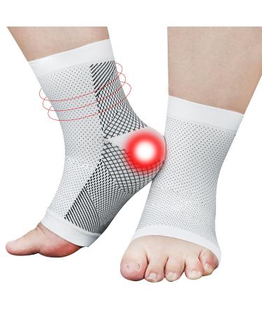 Extra wide and long Plantar Fasciitis Socks for Women & Men Neuropathy Socks for Pain Relief Sprained Ankle Anti-slip (S-M White) S-M White