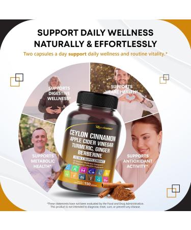 Ceylon Cinnamon Apple Cider Vinegar Turmeric Ginger Root Berberine Gymnema sylvestre Milk Thistle Licorice -150 Capsules 150 count (pack of 1) - Buy Online on GoSupps.com