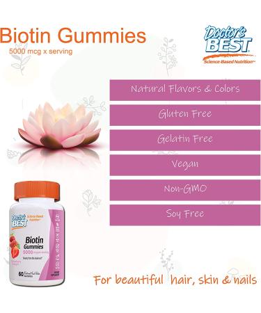 Doctor's Best Biotin Gummies 5000mcg - 60 Count Vegan Hair, Skin & Nails Supplement - Buy Online on GoSupps.com