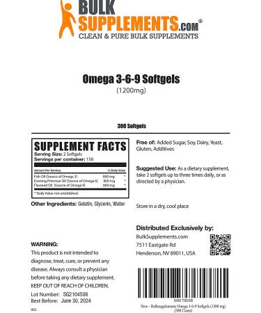 Omega 3-6-9 Fish Oil Softgels - 300 Count - BulkSupplements - Buy Online on GoSupps.com