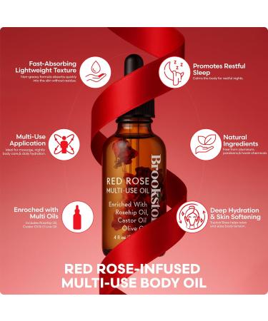 Brookstone Red Rose Multi-Use Essential Oil for Hair Face & Body - Deep Floral Rose Aroma Enriched with Rosehip Castor & Olive Oils (4 fl oz / 118 mL) - Buy Online on GoSupps.com