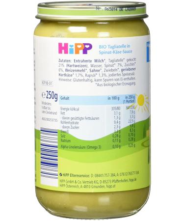 Hipp Pasta Bambini Tagliatelle with Spinach & Cheese Sauce - 6 Pack (6 x 250g) - Organic Baby Food for International Shipping - Buy Online on GoSupps.com