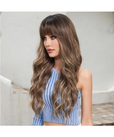 EMMOR Ombre Grey Blonde Highlight Color Wig with Bangs | Long Curly Heat Resistant Synthetic Hair - Natural Daily Look - Buy Online on GoSupps.com