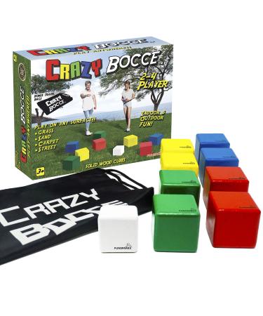 Crazy Bocce Ball Set - Indoor and Outdoor Family Fun for Everyone - A Game for All Ages  Living Room, Park, Backyard, Beach, Lawn Games, Party Games  8 Cubes, Pallino & Carry Bag