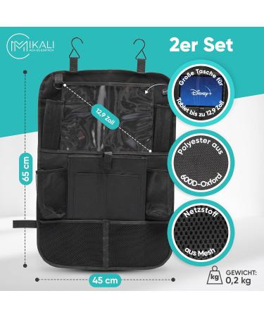 Mikali 2 Set Auto Organizer for Children - Toy & Tablet Storage Up to 12.9 Inches | Baby Travel Gadgets & Vacation Accessories | Black Backseat Saver - Buy Online on GoSupps.com