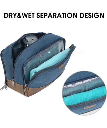 WANDF Hanging Dopp Kit Travel Toiletry Bag for Men - Water-Resistant Vegan Leather Shaving Bag - Blue - Buy Online on GoSupps.com