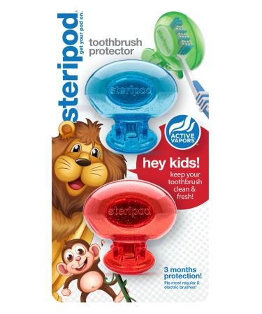 Steripod Kids Toothbrush Protector (2-Pack Red & Blue Glitter Pods)