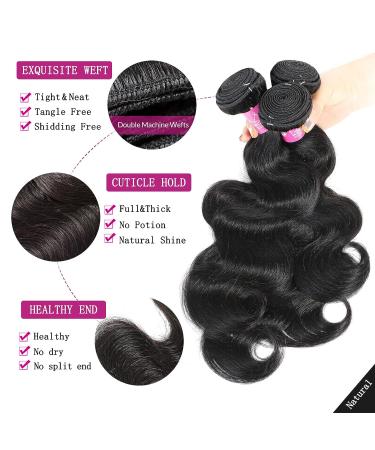 20 22 24 Inch Body Wave Brazilian Virgin Human Hair Bundle Pack - 10A Unprocessed Natural Black Hair Extensions for Women - Buy Online on GoSupps.com