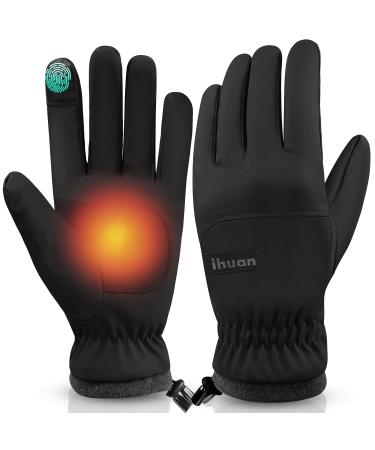Ihuan gloves men women Winter Warm - winter gloves touchscreen gloves windproof waterproof slippery sports gloves bike gloves for cycling running skiing hiking black l