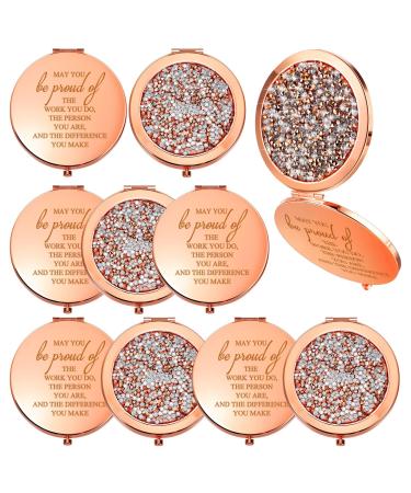 Unittype 10 Pcs Thank You Gifts Inspirational Compact Mirror Appreciation Gift for Women Teacher Travel Magnifying Pocket Mirror for Coworkers Employees CNA Nurse (Rose Gold)