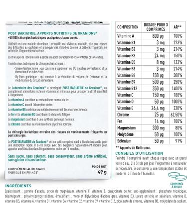GRANIONS Post Bariatrics | Bariatric Surgery | Nutritional Intakes | Healthy Slimming | Vitamins and Minerals Chromium Iron | Fast Absorption | Made in France | 90 pp | 30 to 45 Day Program - Buy Online on GoSupps.com