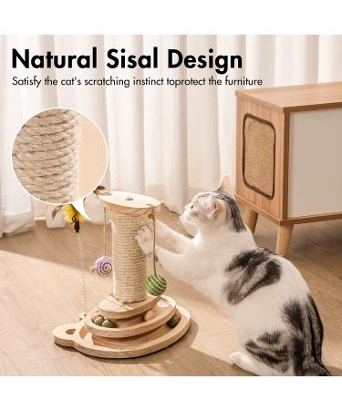 Interactive 2-Layer Cat Turntable Toy with Feather - Includes 8 Balls and 2 Sisal Dangling Balls - Cat Scratching Post for Indoor Cats - Buy Online on GoSupps.com