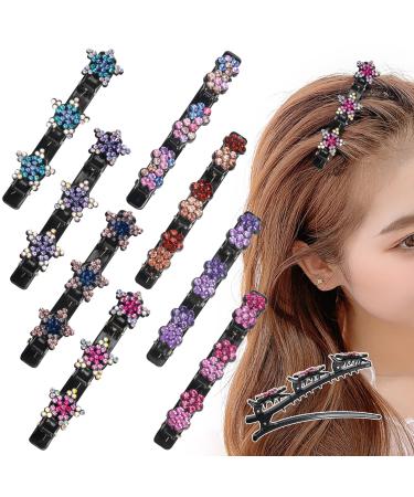 8pcs Sparkling Crystal Stone Braided Hair Clips for Women/Girls, Rhinestone Braided Hair Clips,Hair Barrettes for women(4pcs Five-stars and 4pcs Six-flowers)