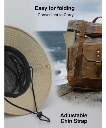 Men's UPF50+ Wide Brim Sun Hat | Waterproof Boonie Fishing Cap in Khaki - Buy Online on GoSupps.com
