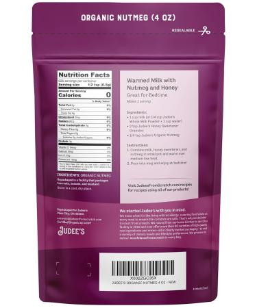 Judee's Organic Nutmeg Powder 4 oz - Non-GMO - Gluten-Free and Keto-Friendly - Great for Spices and Seasonings - Enhance Flavor in Coffee Smoothie or Golden Milk Nutmeg 4 Ounce (Pack of 1) - Buy Online on GoSupps.com
