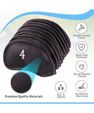 Premium Magnetic Leather Golf Club Head Covers Set | Embroidered Labels | Fits Irons and Wedges 4-Lw | Set of 10 - Buy Online on GoSupps.com