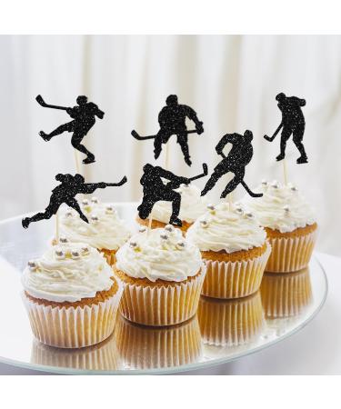 Gyufise 24Pcs Hockey Cupcake Toppers Black Glitter Hockey Players Cupcake Picks Ice Hockey Sports Theme Baby Shower Boys Girls Birthday Party Cake Decorations Supplies Black-1 - Buy Online on GoSupps.com