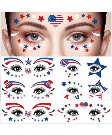 4th of July Face Temporary Tattoos  10 Sheets USA Flag Realistic Face Fake Tattoos for Women Adult Kids  Independence Day Small Tattoo Sticker for Face/Body/Hands/Red White and Blue Party