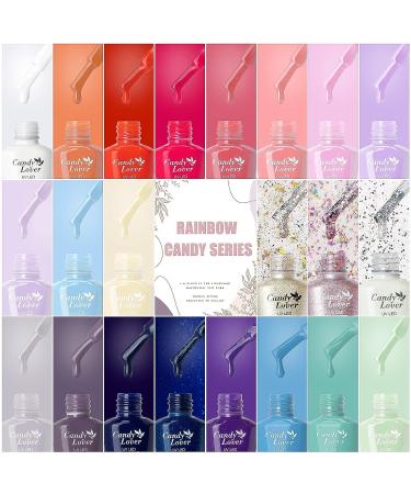 Candy Lover Gel Nail Polish Kit - 25 Pcs Spring Set with Base, Top Coat, Matte & Glitter Shades - UV Soak Off Gel Nails - Perfect Gift for Women and Girls - Buy Online on GoSupps.com