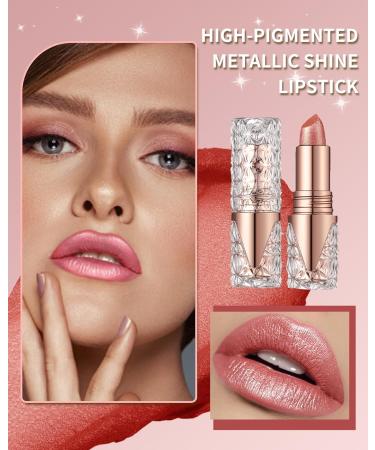 Shimmer Lipstick for Women - Long Lasting Metallic 3D Shine Hydrating Diamond Nude Glitter Lip Balm & Glossy High Impact Color - Nonstick Full-Coverage Makeup - Buy Online on GoSupps.com