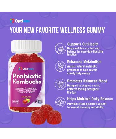 Probiotic Kombucha Gummies for Women Men - Probiotic Prebiotic Probiotic Blend with Slippery Elm Bark Dandelion Root for Gut Health Bloating Metabolism Support - Vegan Gluten-Free Apple Flavor 60 Count (Pack of 1) - Buy Online on GoSupps.com
