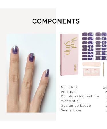 NAILOG Semi Cured Gel Nail Strips 34 pcs Salon-Quality Gel Nail Stickers Long Lasting Nail Wraps for Women with Soft Gel Finish Vintage Print & Silver Glitter (Reflection) - Buy Online on GoSupps.com