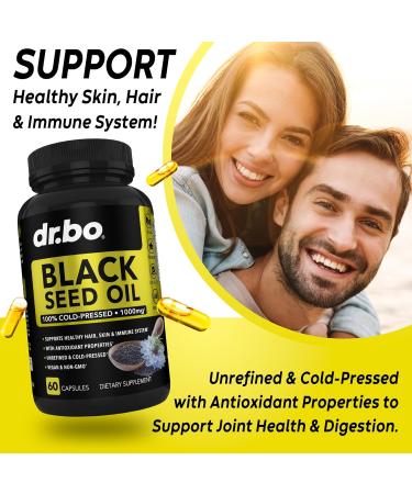 Black Seed Oil Capsules - Vegan Cold Pressed Nigella Sativa for Skin & Hair Health | Halal 500mg - 60 Softgels - Buy Online on GoSupps.com